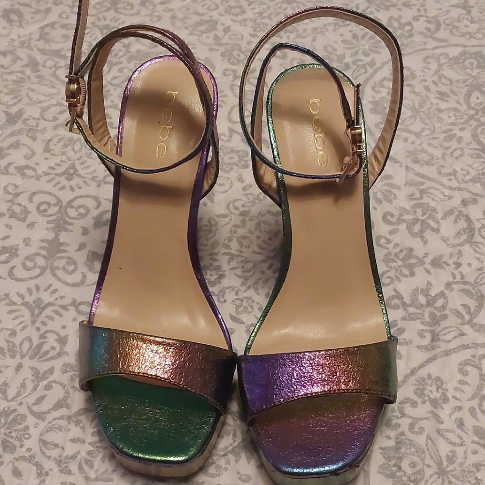 Bebe Iridescent Strappy Heels